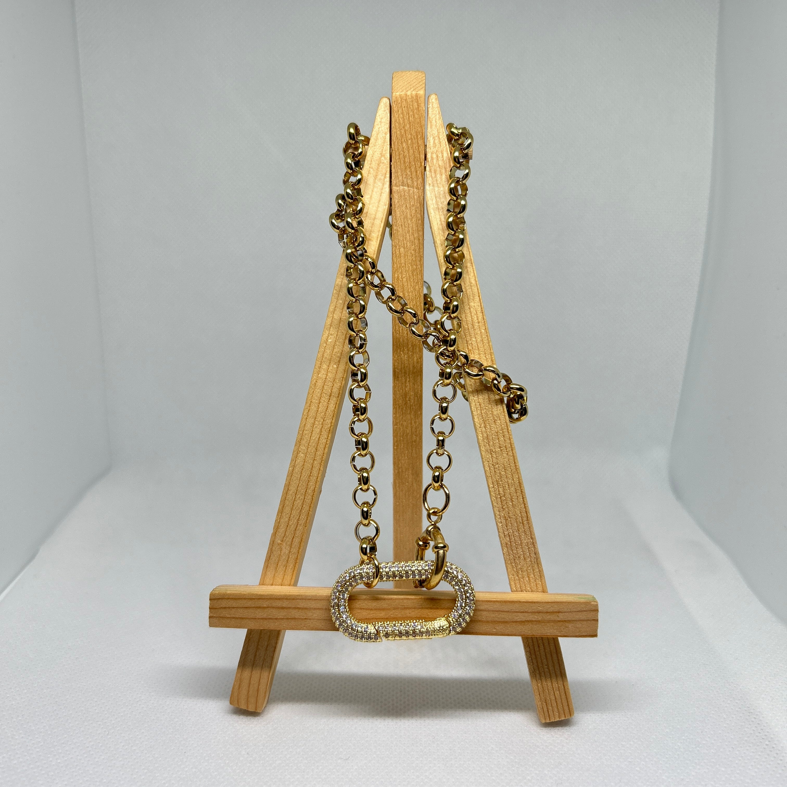 Sparkle Carabiner Gold Rollo Chain Necklace