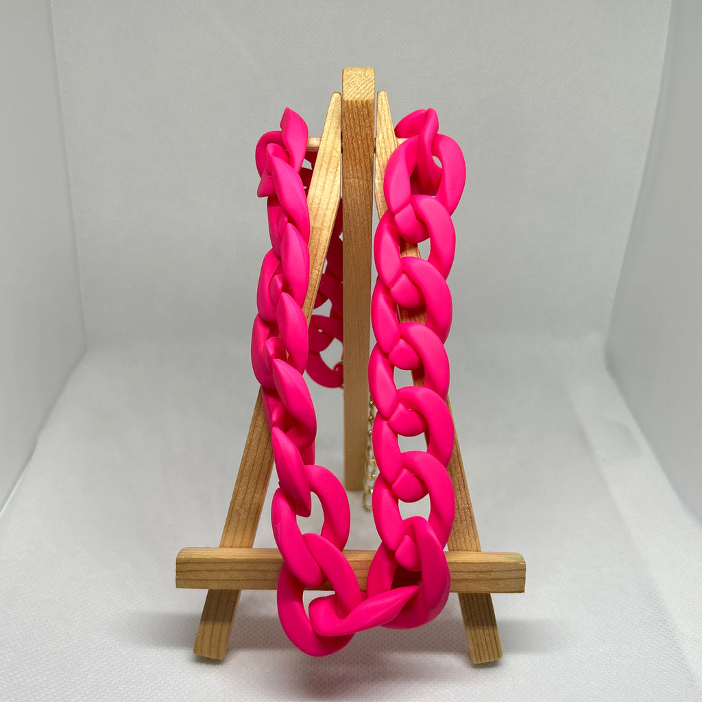 Matte Neon Pink Chunky Chain Necklace
