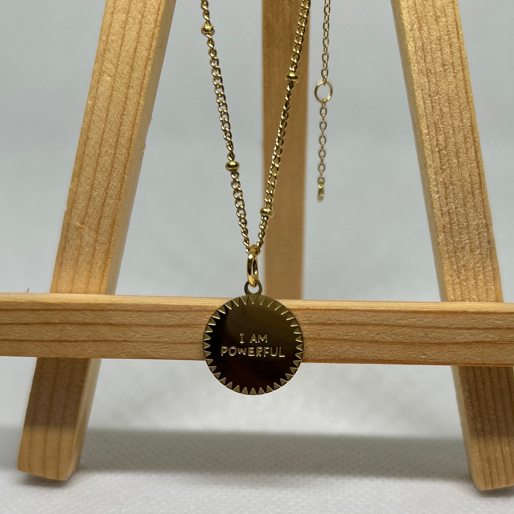 "I Am Powerful" Gold Medallion Necklace