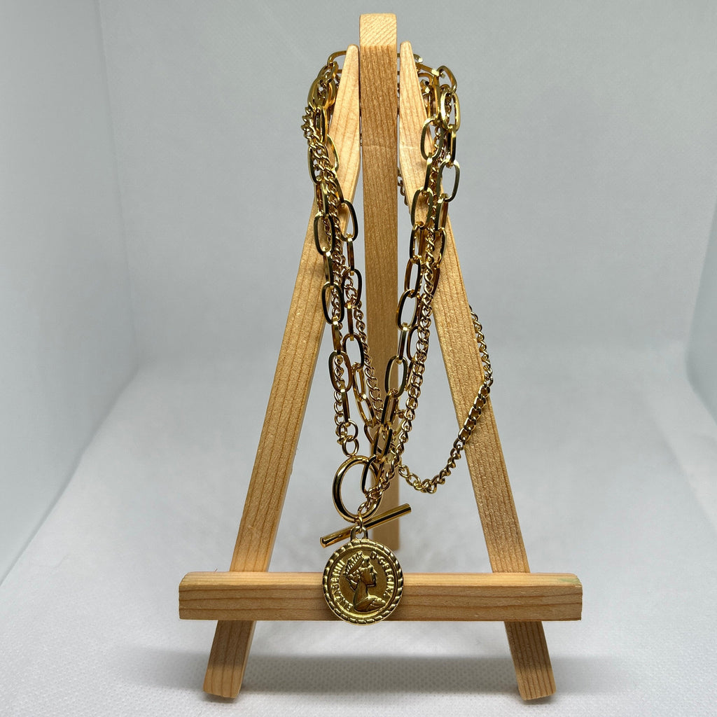 Layered Gold Coin Toggle Necklace