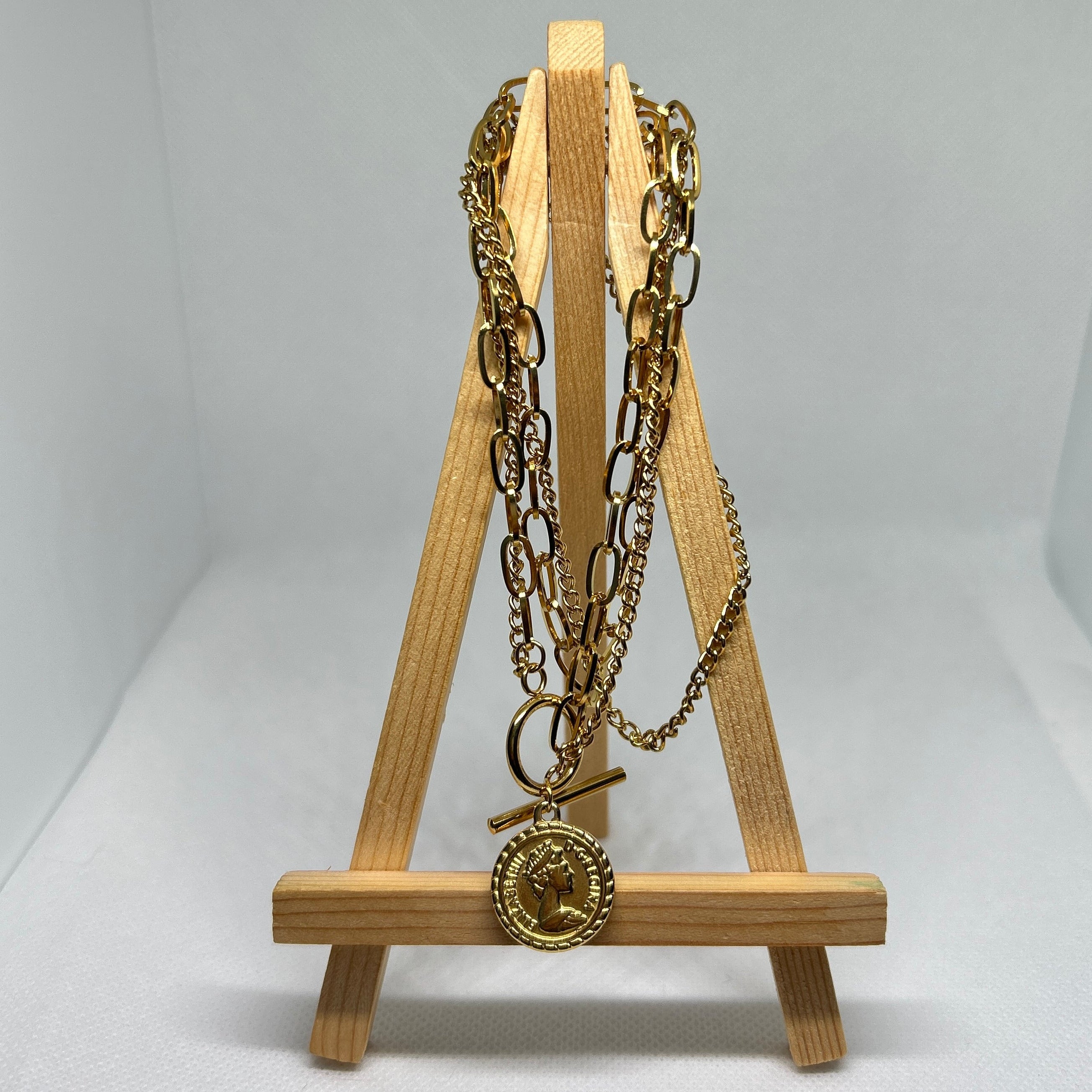 Layered Gold Coin Toggle Necklace
