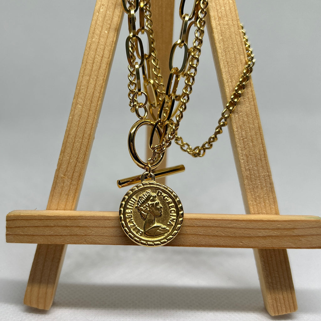 Layered Gold Coin Toggle Necklace