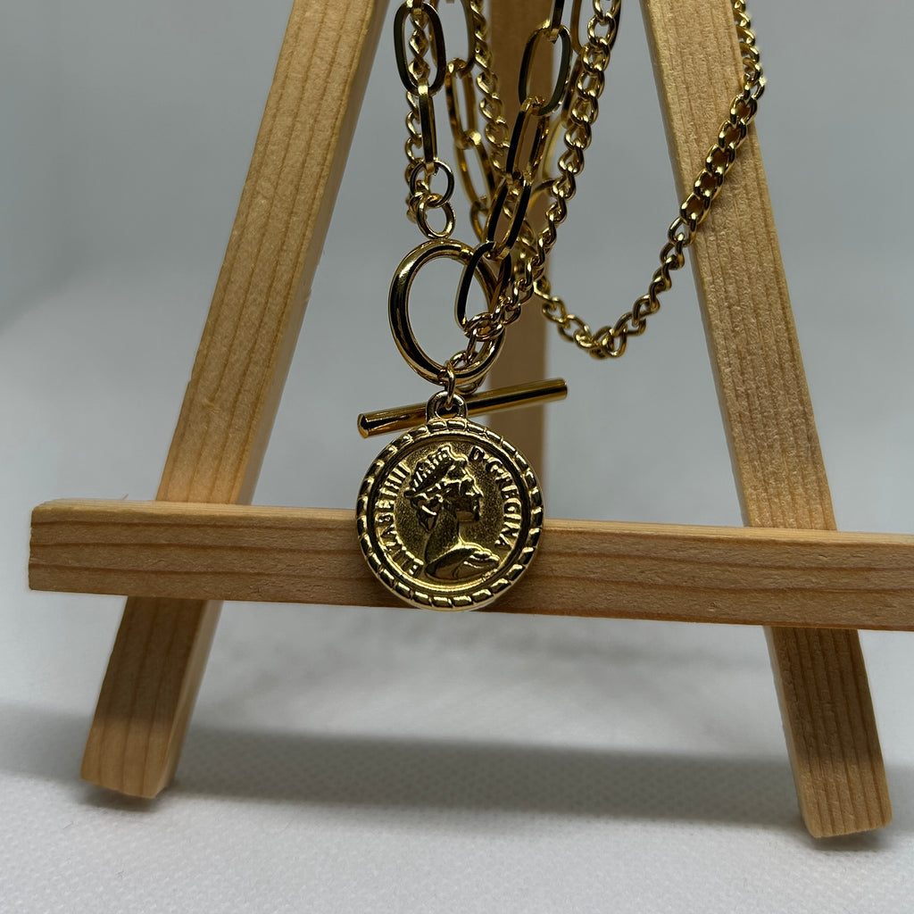 Layered Gold Coin Toggle Necklace