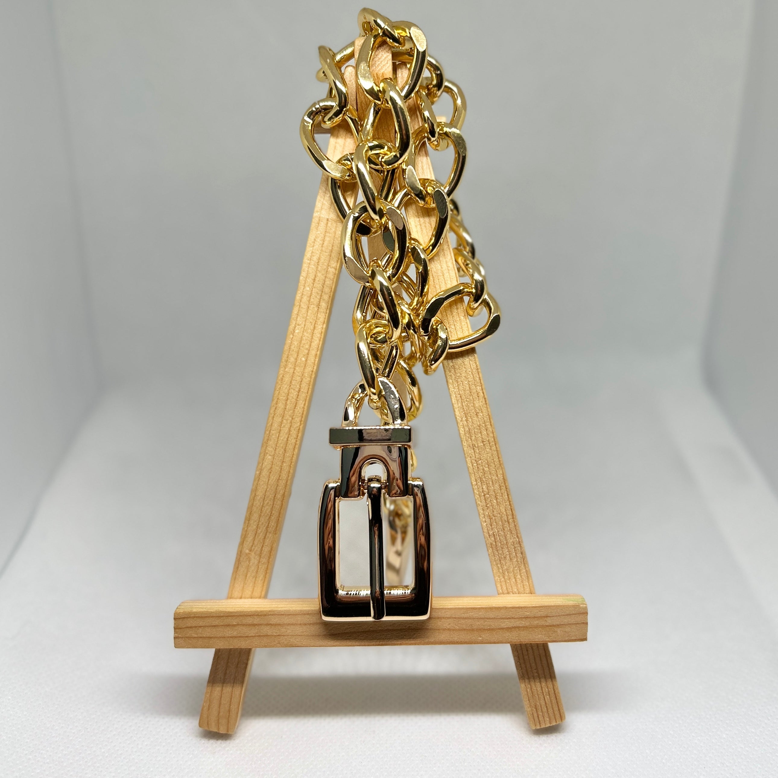 Bold Gold Buckle Chain Belt Statement Necklace