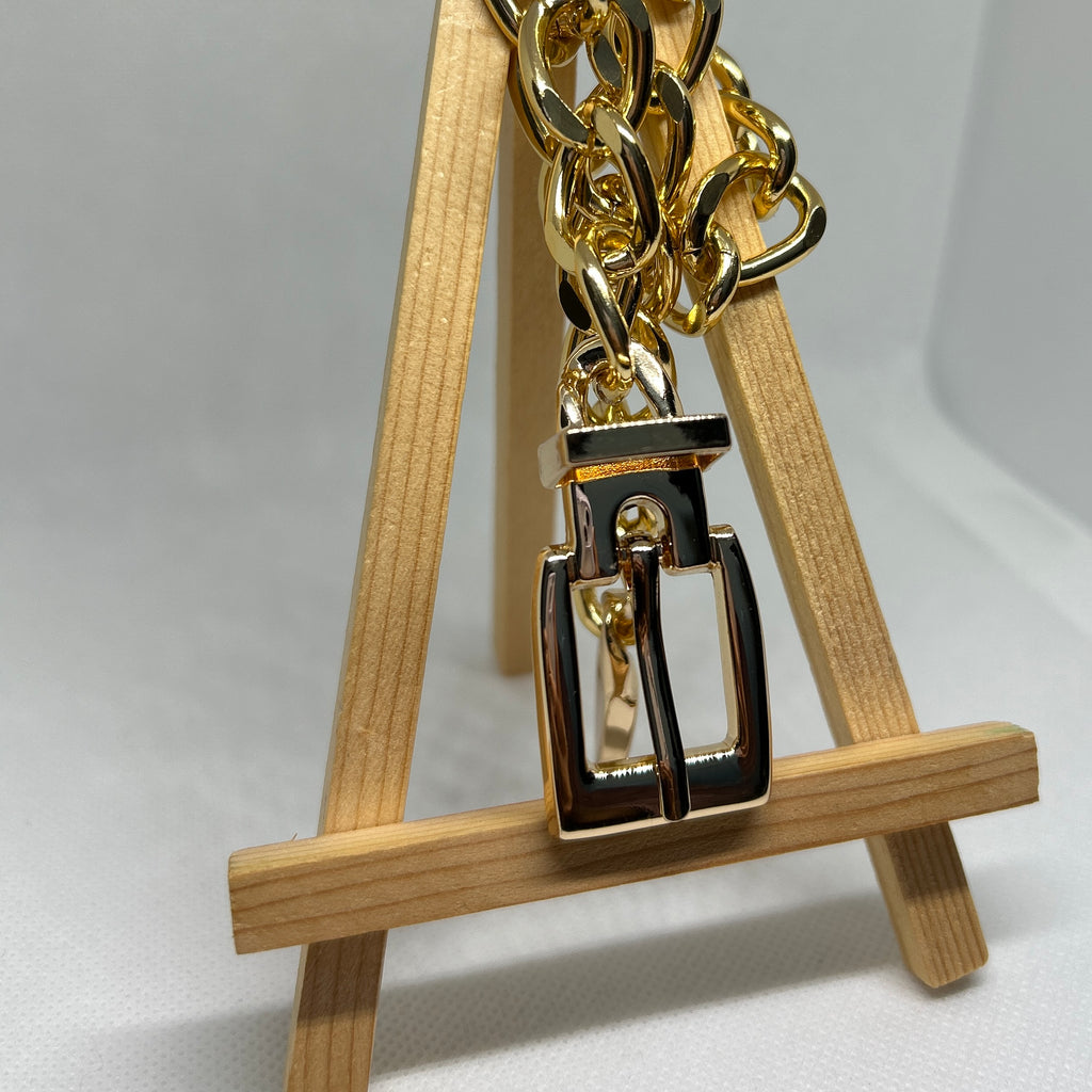 Bold Gold Buckle Chain Belt Statement Necklace