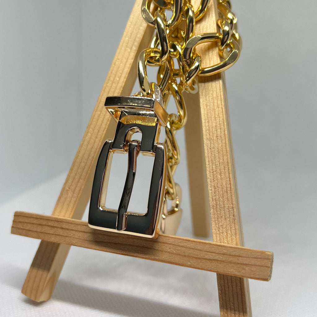 Bold Gold Buckle Chain Belt Statement Necklace