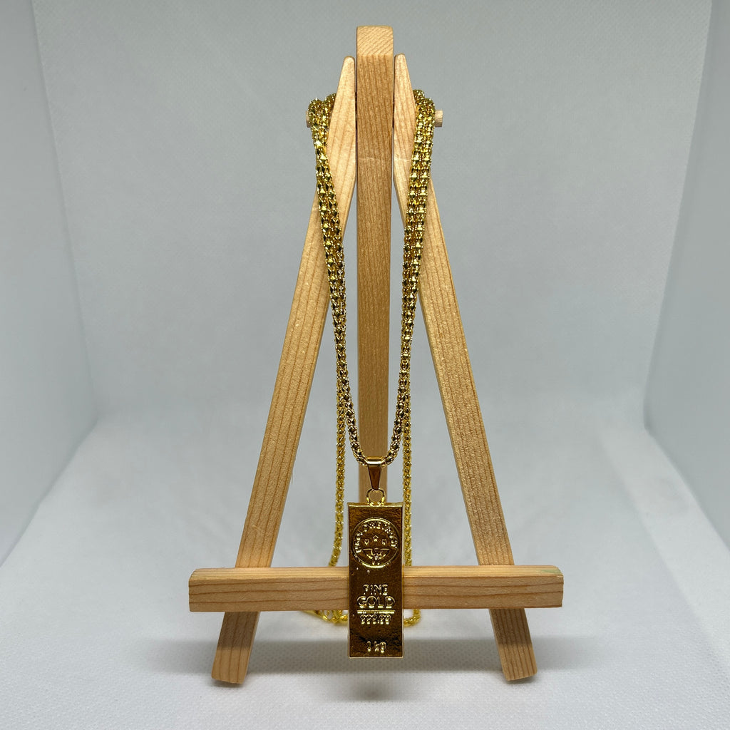 Gold Bar Pendant Necklace ("Fine Gold 999.99")