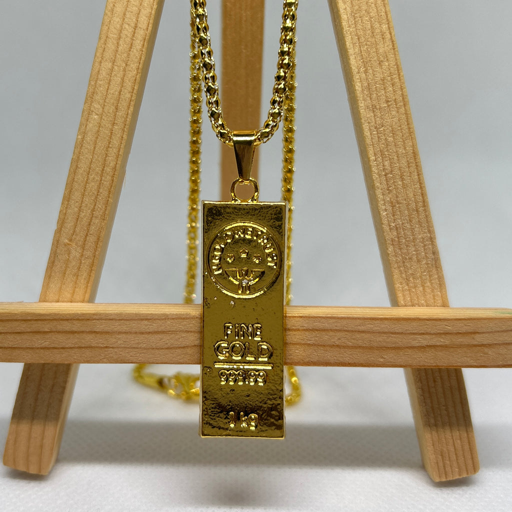 Gold Bar Pendant Necklace ("Fine Gold 999.99")