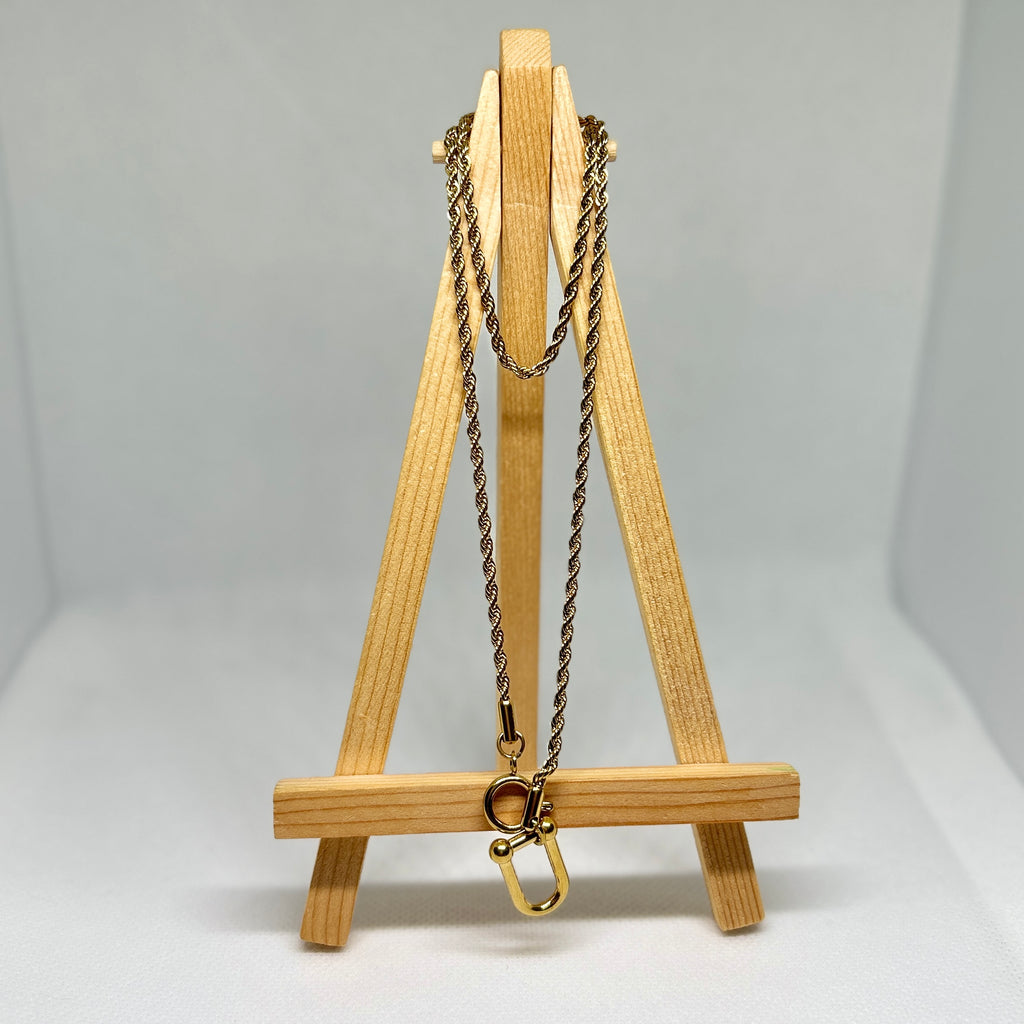 Gold Rope Chain Necklace with Shackle Clasp