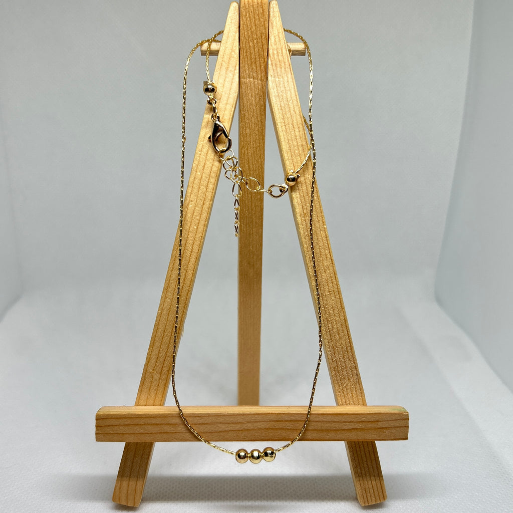 Triple Gold Bead Dainty Charm Necklace