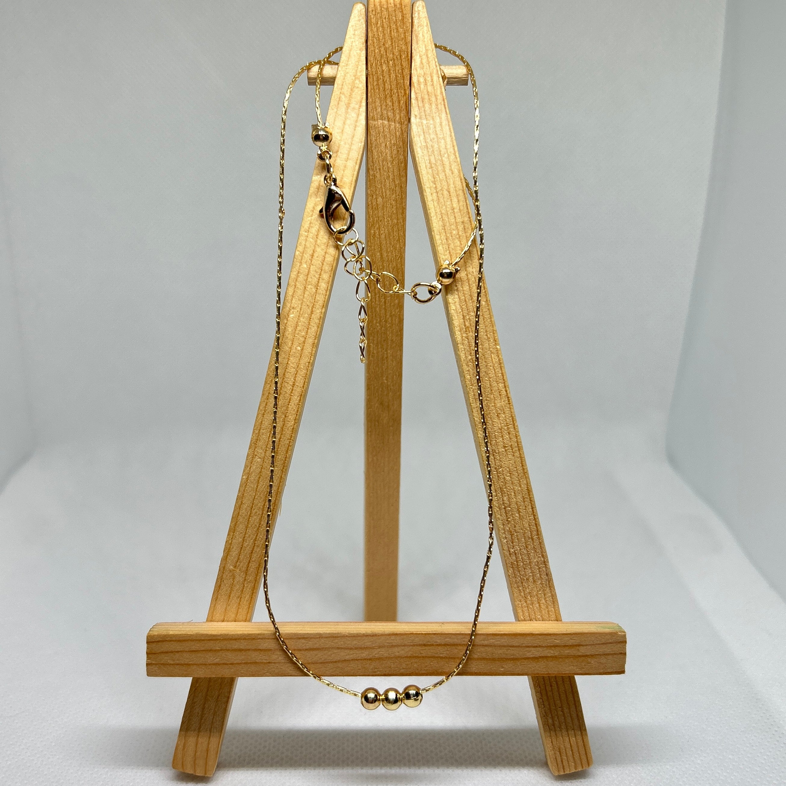 Triple Gold Bead Dainty Charm Necklace