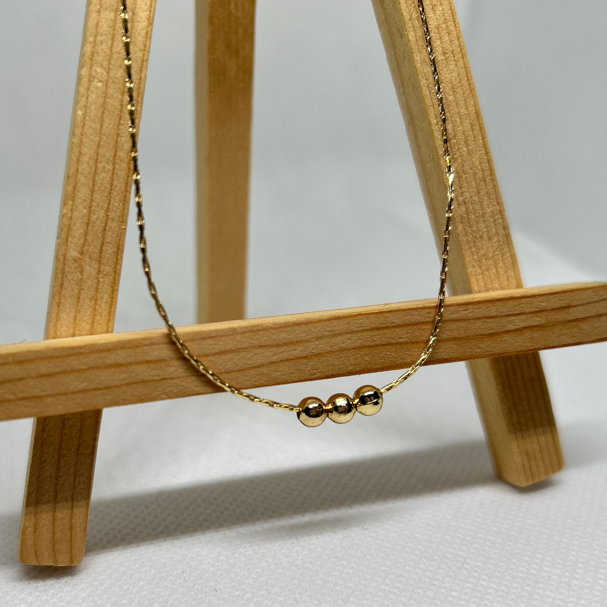 Triple Gold Bead Dainty Charm Necklace