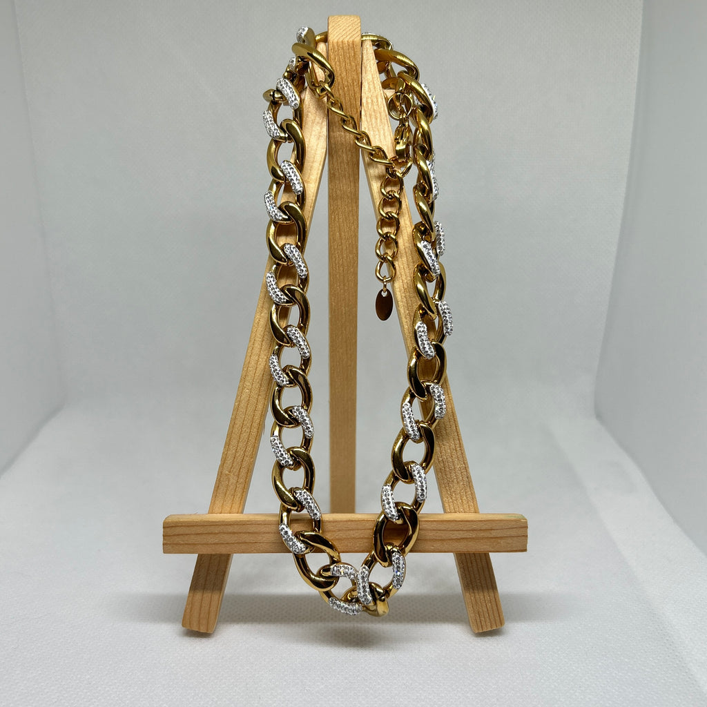 Dual Tone Interlocking Cable & Polished Link Necklace