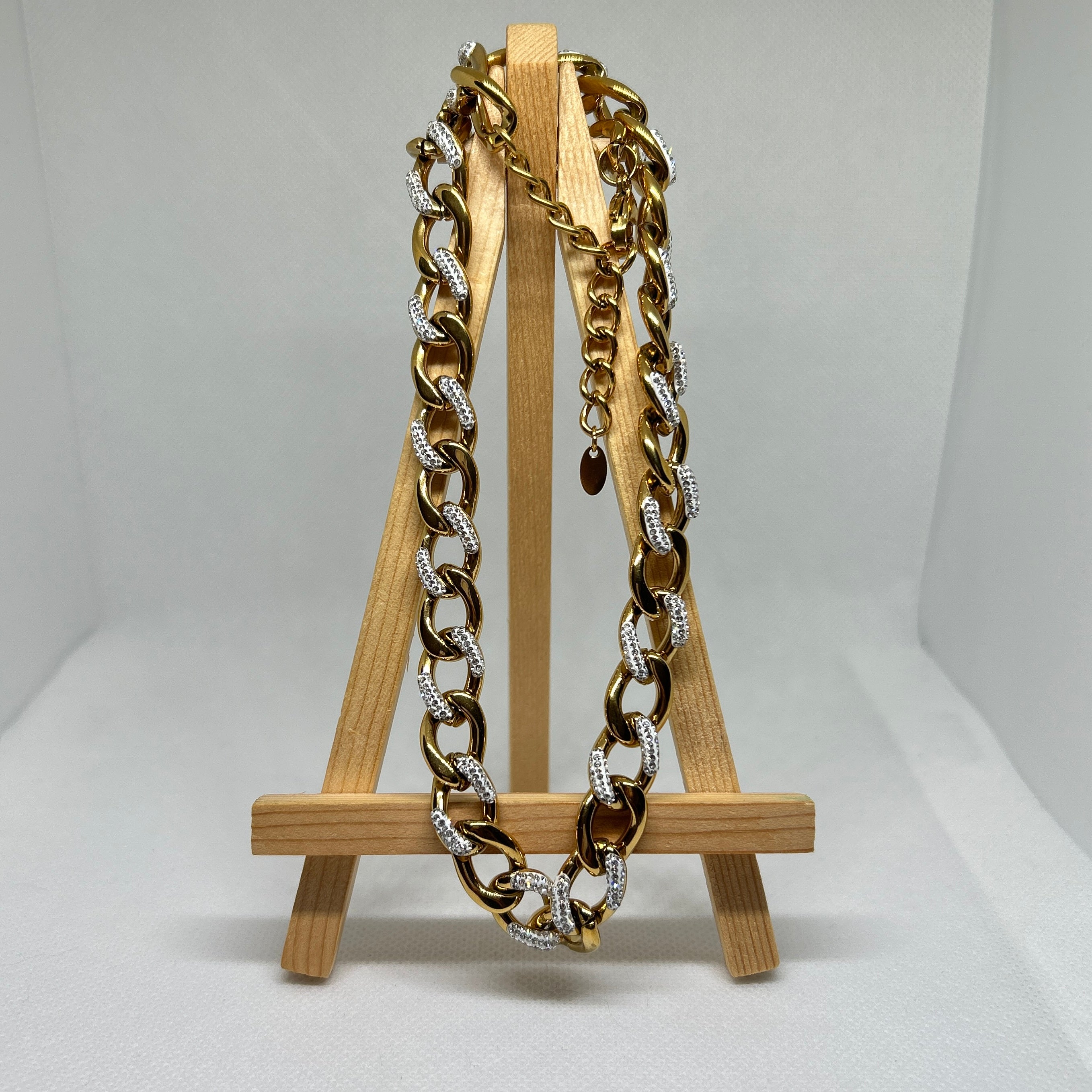 Dual Tone Interlocking Cable & Polished Link Necklace