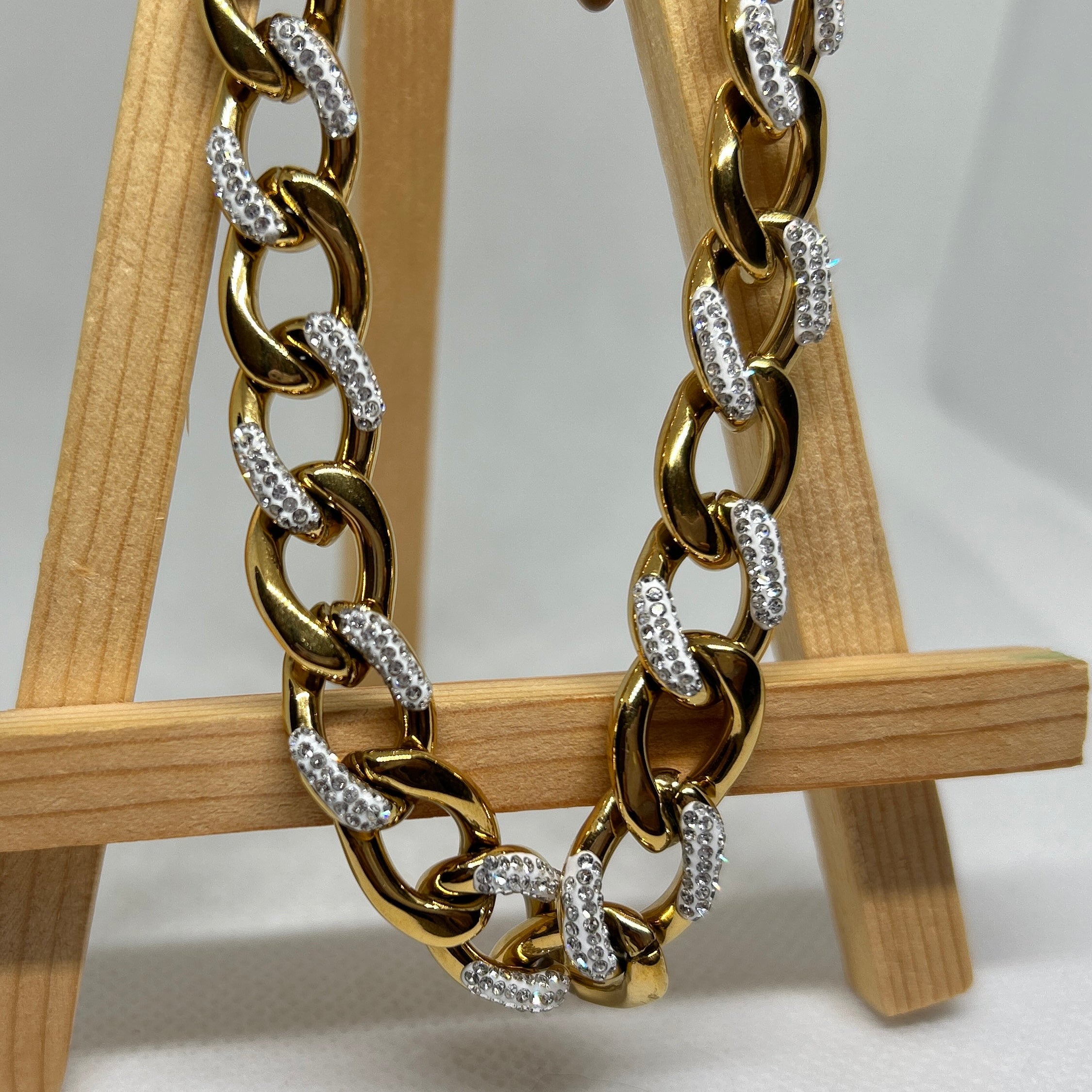 Dual Tone Interlocking Cable & Polished Link Necklace