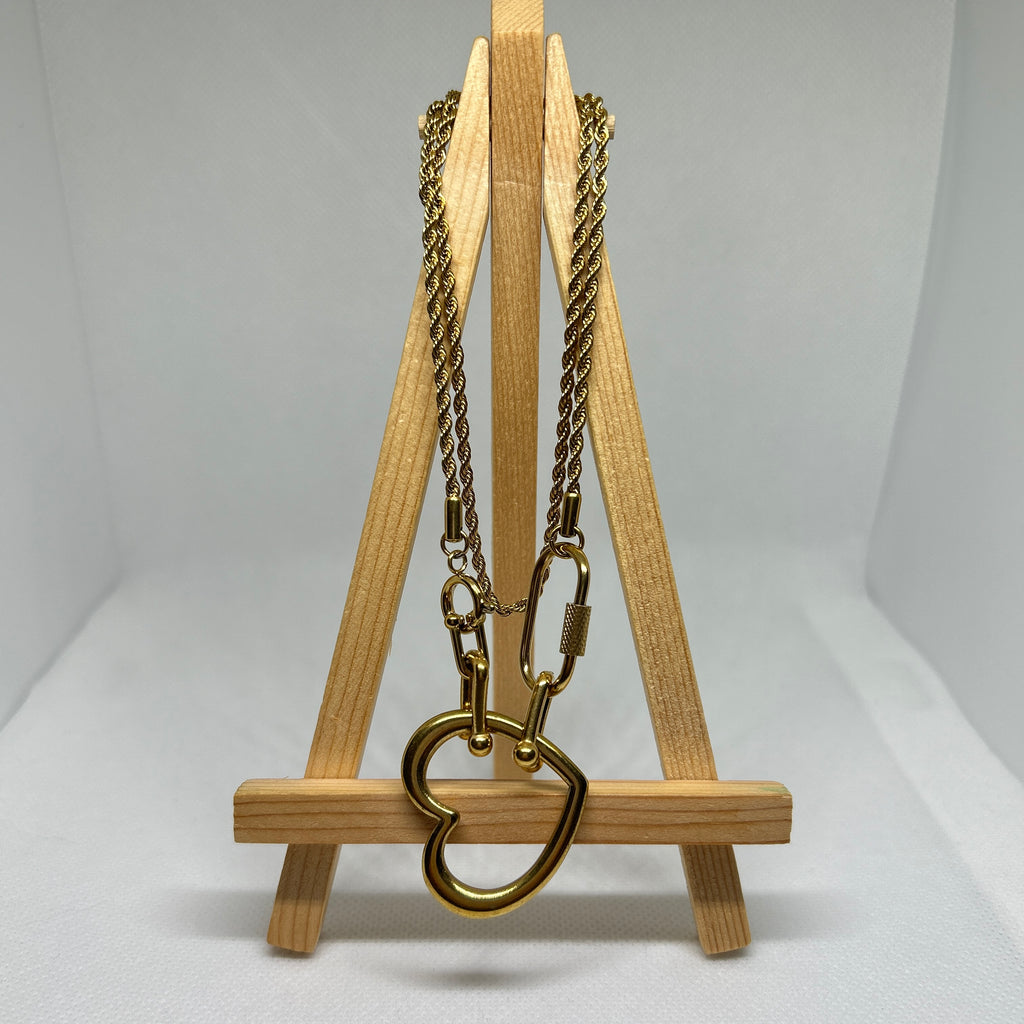 Golden Heart Carabiner Rope Chain Necklace