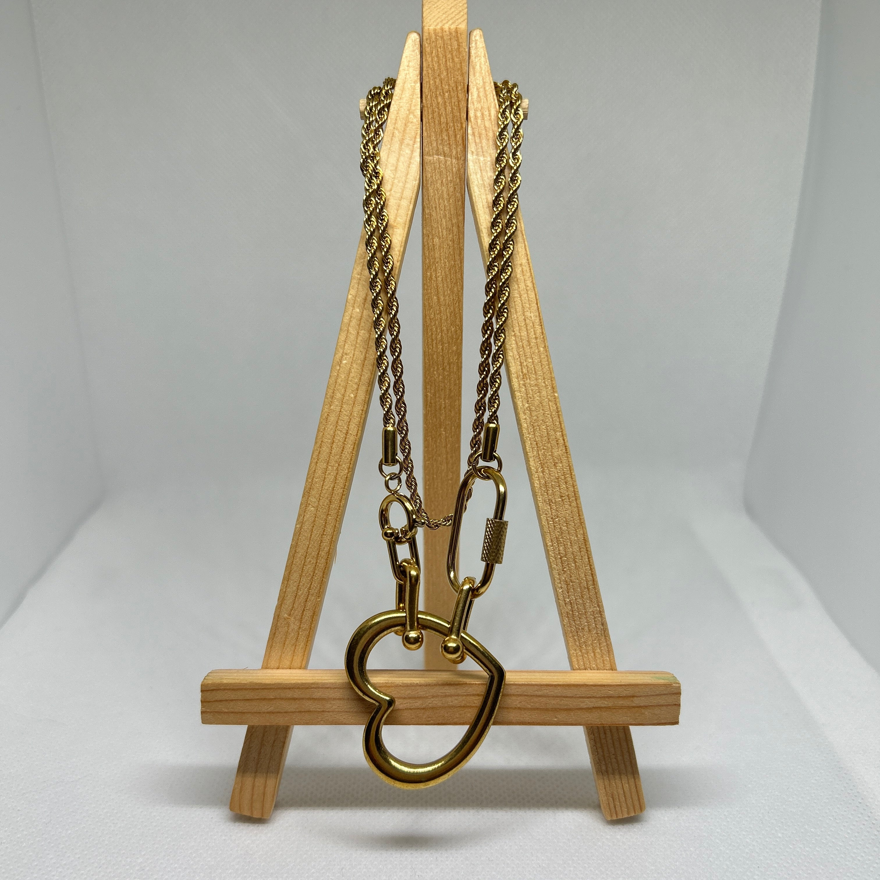 Golden Heart Carabiner Rope Chain Necklace