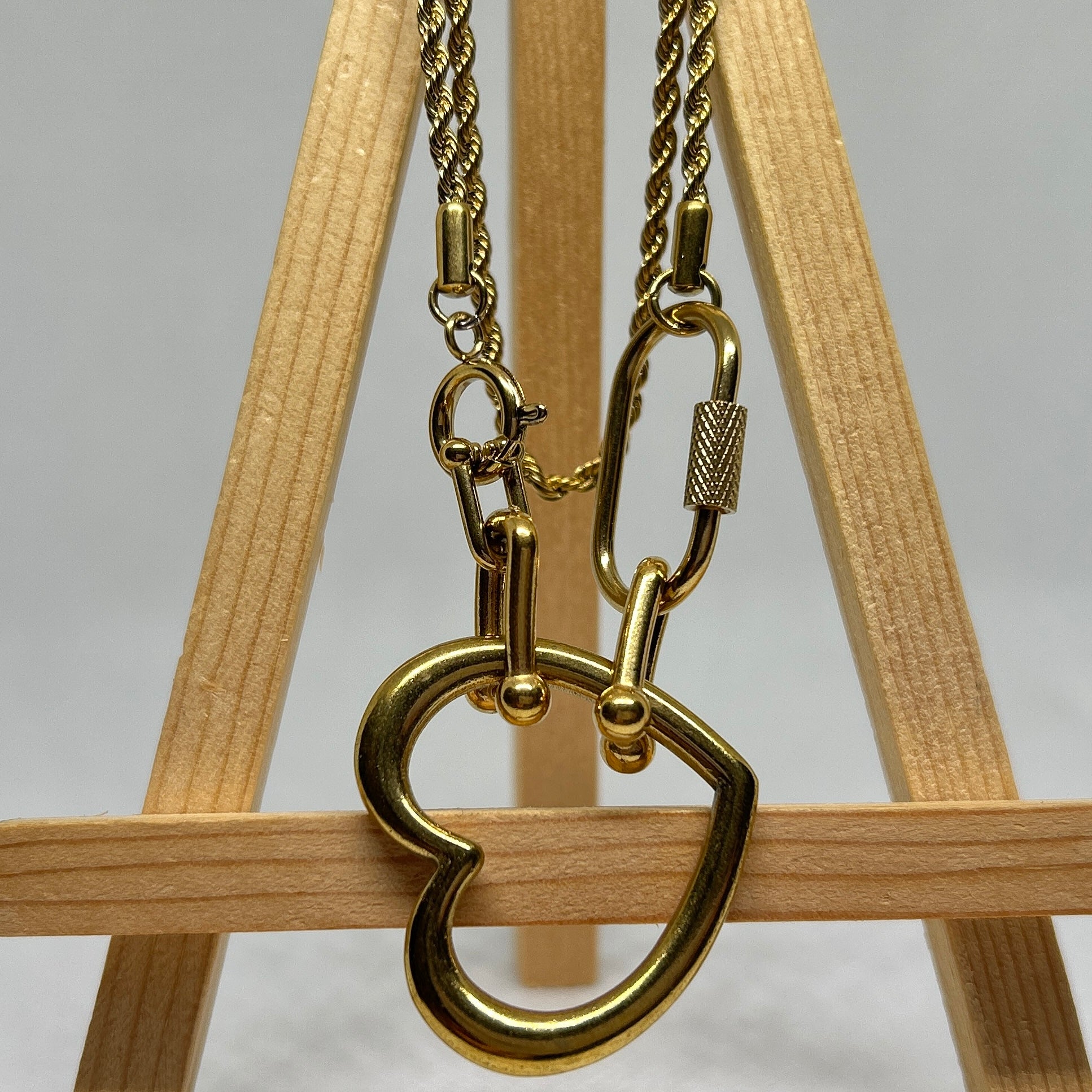 Golden Heart Carabiner Rope Chain Necklace