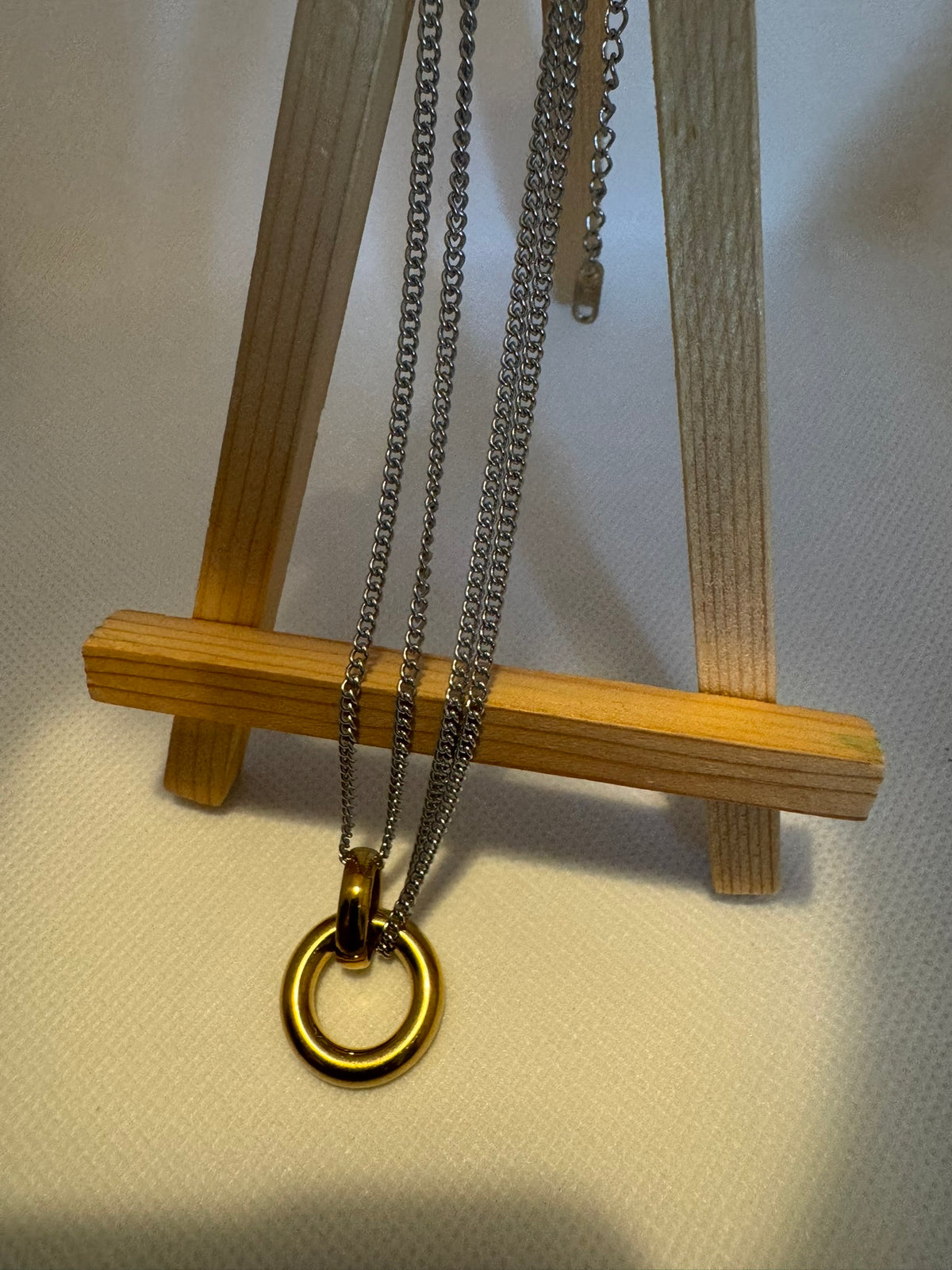Mixed Metal Ring Pendant Necklace